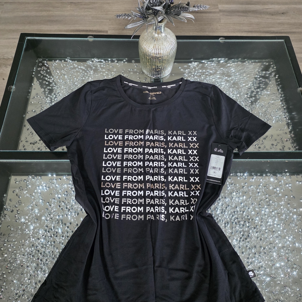 Karl Lagerfeld Black Tee with White and Silver Accents
